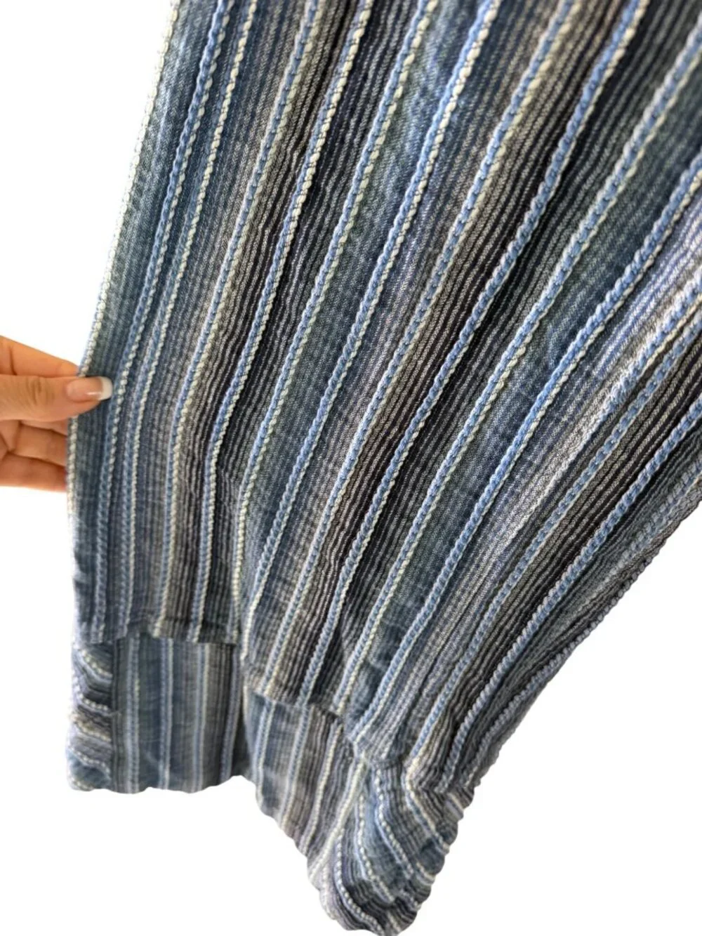 Free People Womens Stripe Wide Leg Mid-rise Pants Size Large Blue Cotton Casual